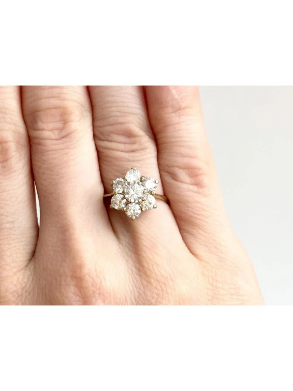 Gold Overlay Cubic Zirconia Vermeil Sterling Silver 925 Vintage Ring - sz 7